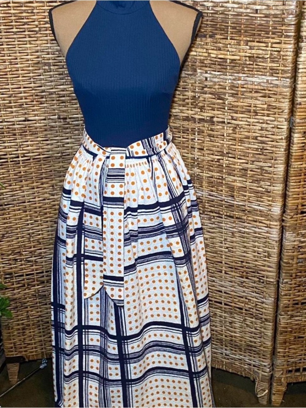 Alex Colman VNG 1960s Polka-Grid Maxi HALTER Dress original belt